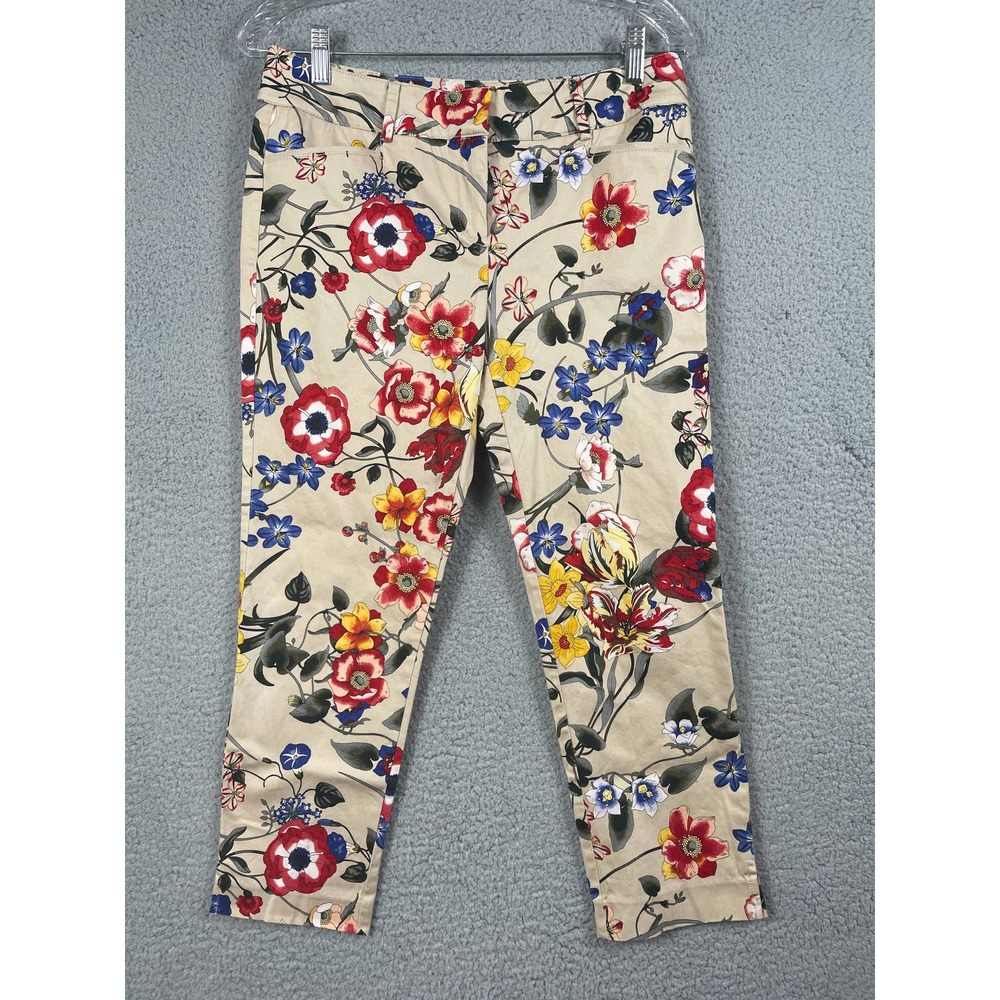 7th Avenue Women's Floral Tan Pants Size 4 Pretty
